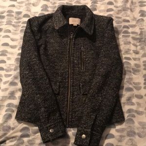 Gray & black tweed zipper moto jacket- by the LOFT